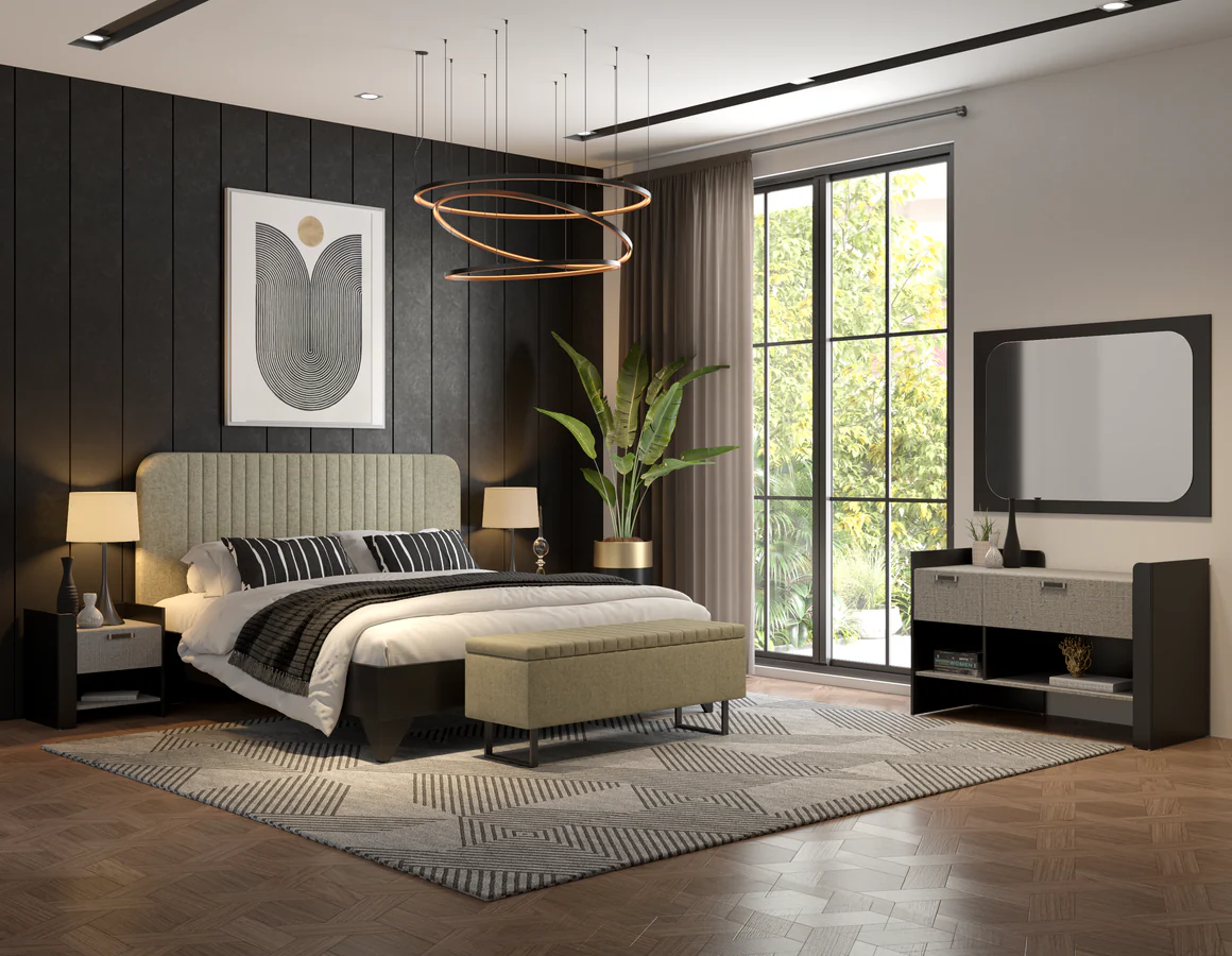 Kav King Bed Set (Bed, Bed Side Tables, Dresser, Mirror)